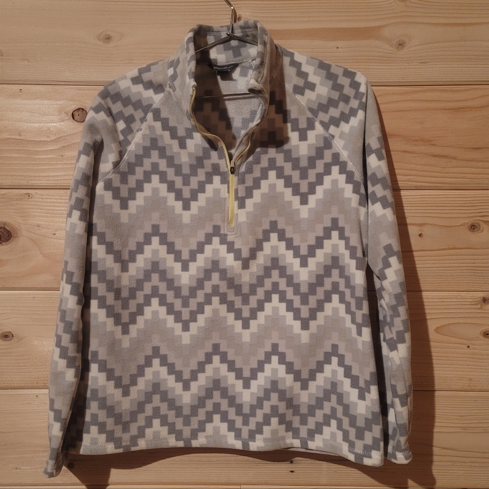 Eddie Bauer Women's Quest Fleece 1/4 Zip Mock Neck Chevron Sweater Size L 21x25
